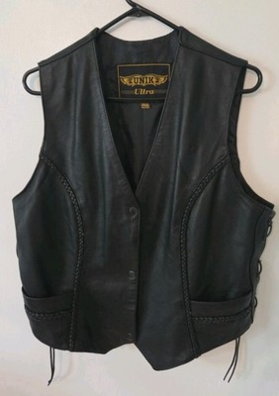 Unik Ultra Leather Side Ties Motorcycle Wmns Vest Size XXXL 3x Biker Chick Euc
